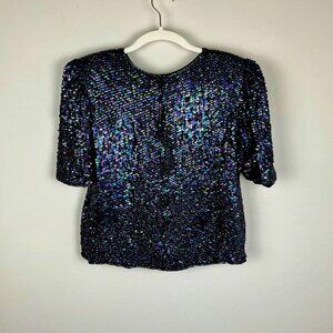 Black Iridescent Silk Sequin top